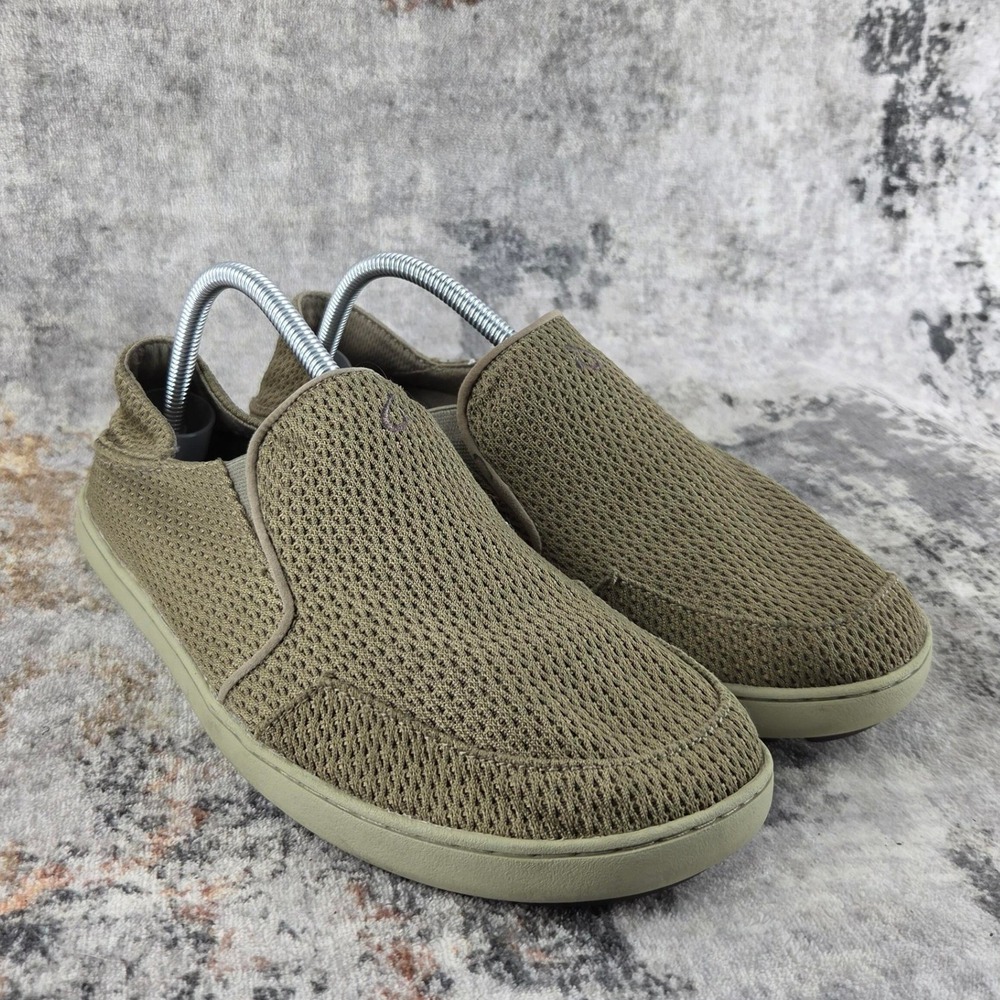 OluKai Shoes Nohea Mesh Men 9.5 Brown Slip On Drop Heel Loafer Casual Resortwear